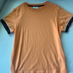 Fendi Kids Orange shirt with logo on sedge of sleeve, size 12+